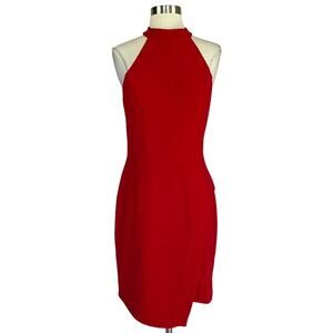 AQUA Women's Cocktail Dress Size 12 Red Backless Sleeveless Halter Sheath